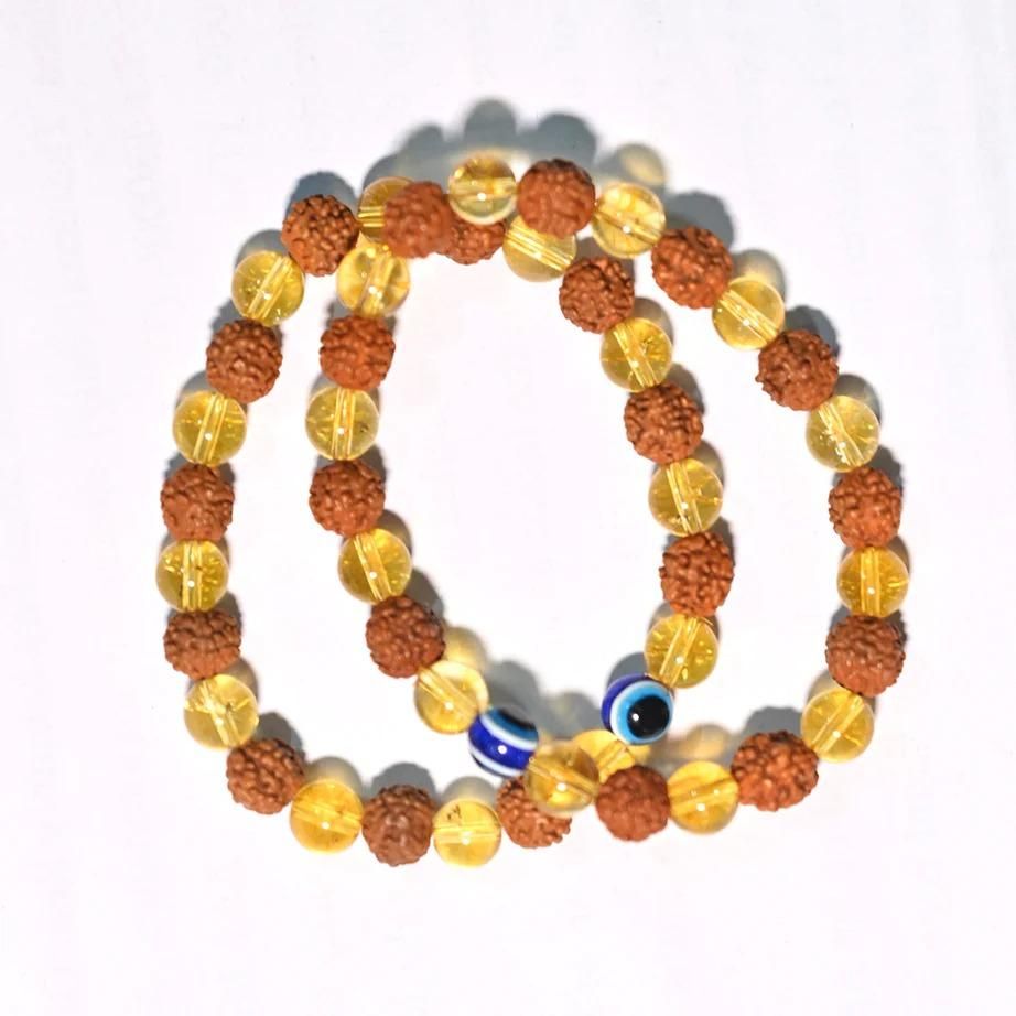 Rudraksha & Citrine Crystal Bracelet — Healing Energy Combo | Pack of 2