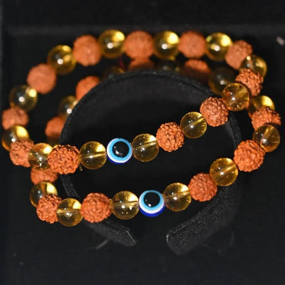 Rudraksha & Citrine Crystal Bracelet — Healing Energy Combo | Pack of 2